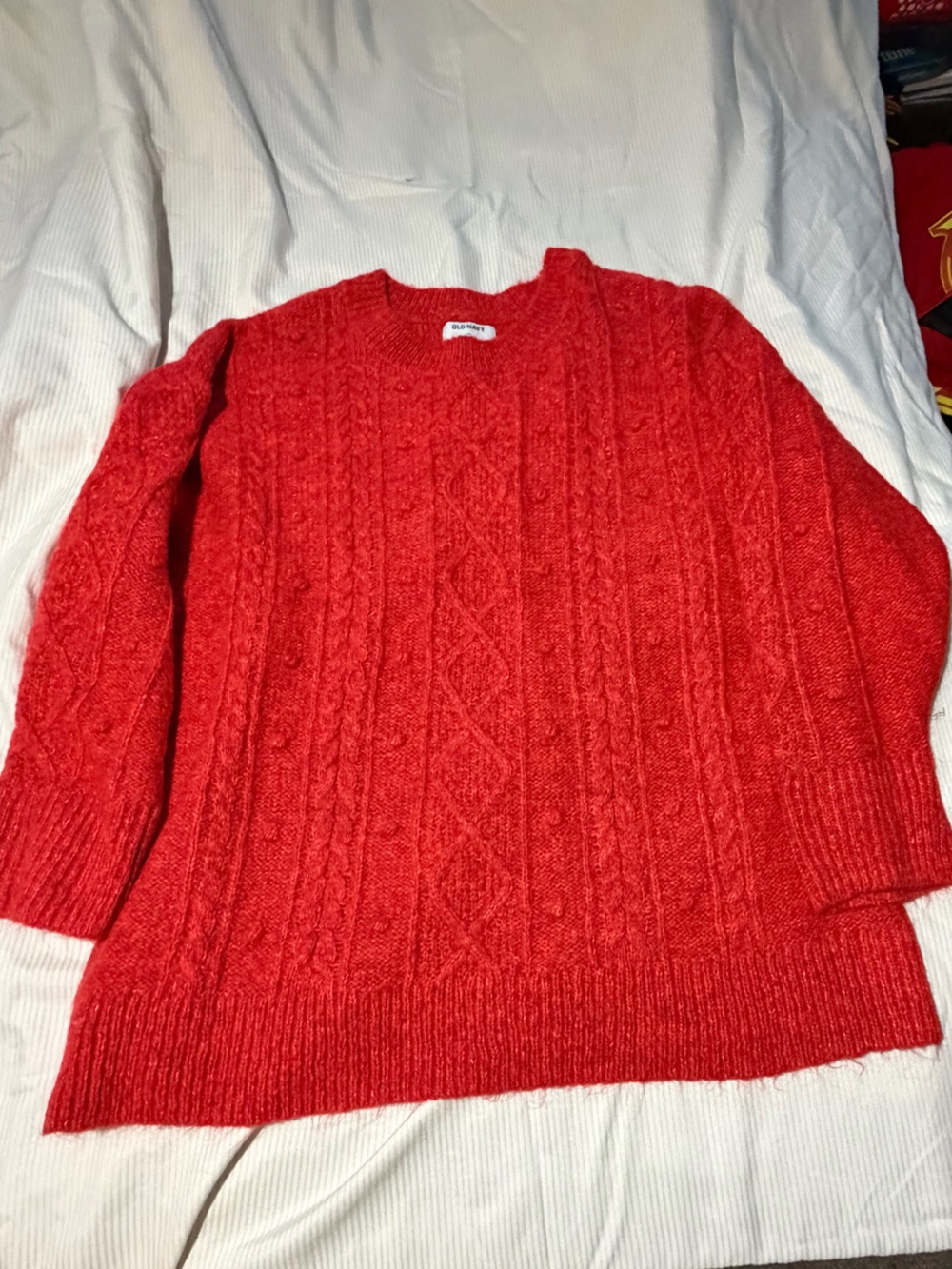 Old Navy Bright Red Cable-Knit Crewneck Sweater